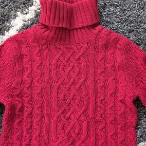 Eddie Bauer Women's Red  Cable Knit Turtleneck Red Sweater  Casual Fisherman S/P